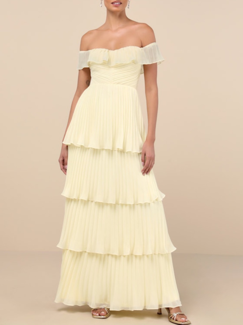 Lulus Always Remarkable Pale Yellow Off-the-shoulder Maxi Dress - Size M